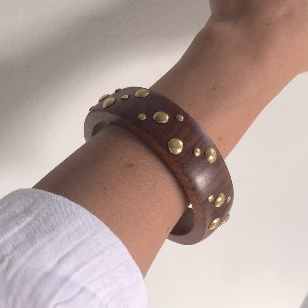 Vintage MCM Wooden Bangle with Gold Stud